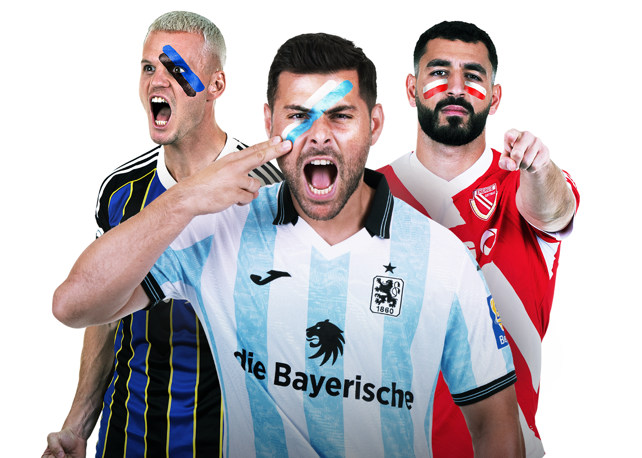 Werbemotiv mit drei Spieler der 3. Liga.